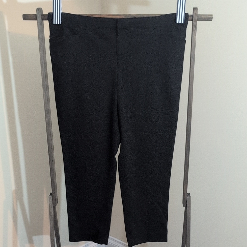 Chaps | Black Cropped Pants Cotton Blend With Pockets